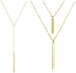 HUASAI Gold/Silver Simple Y Lariat Pendant Necklace Adjustable Circle Long Layered Jewelry for Women (2pcs gold)