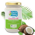 Earthbaby Virgin Coconut Oil - Cold Pressed Oil for Body Massage, Skin & Hair Care, Oil pulling & Cooking - Edible cold-pressed oil, Wood press Nariyal Oil (275ml - Pack of 1)