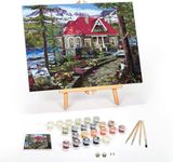 Ledgebay DIY Paint by Numbers Kit for Adults Framed Canvas Beginner to Advanced Paint by Numbers Kit Kits Include Acrylic Paint Set Brushes Tabletop Easel (Countryside House 12"x16" Framed)