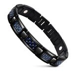 JFUME Magnetic Bracelet for Men Black Bracelet Jewellery with Blue Carbon Fiber Link Removal Tool 8.5" Adjustable