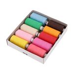 LAMBODAR 800 Meter Sewing Thread 10 Pcs Basic Color Strong Cotton Polyester Sewing Threads Fast Premium Shade Spools For Machine And Hand Stitching, Tailoring (10 Rill) - 200 Gm, Multicolor