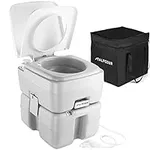 Alpcour Portable Toilet – Compact Indoor & Outdoor Commode w/Travel Bag for Camping, RV, Boat – Piston Pump Flush, 5.3 Gallon Waste Tank, Built-In Pour Spout & Washing Sprayer for Easy Cleaning