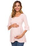 Love2Mi Women Maternity Blouse A Line Pregnancy Shirt 3/4 Bell-Sleeve Striped Maternity Clothes