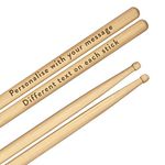 Personalised Custom Engraved Drum Sticks 5A Premium Quality Maple Wood Any Message Text Wooden Tip