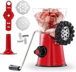 Geedel Meat Grinder, 4 in 1 Meat Mincer Manual for Meat Sausages Churros and Puff Pastry, Sausage Meatball Maker with Powerful Suction Base, Mincer Machine for Home Use, Easy and Fast (Red)