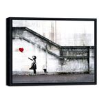 Wieco Art Black Framed Canvas Prints Wall Art of Banksy Grafitti Girl with Red Balloon Grey Love Pictures Paintings for Living Room Bedroom Home Decorations