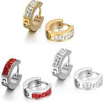 JewelryWe 3 Pairs of Mens Womens Rhinstone Stainless Steel Stud Huggie Hoop Earrings Set, 6pcs (with Gift Bag)