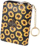 Gostwo Rfid Credit Card Holder for Women, Small Card Sunflower Wallets for Women with Removable Keychain, mini Zip Pocket