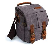 Small Camera Bag/Case, Vintage Canvase Leather Trim DSLR SLR Camera Shoulder Messenger Sling Bag