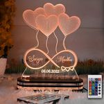 lampees Personalized 3D Illusion LED Table Lamp | Heart Shape Customized Name Lamp for Couple Gift Anniversary, Wedding, Marriage, Valentine Day (Multicolor)(LV-008)