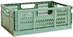 3 Sprouts Recycled Plastic Collapsible Crate - Stackable Folding Storage Crate for Organization for Adults & Kids - Foldable Plastic Crate - Large - Green