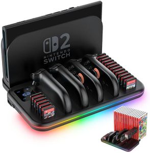 Charging Dock for Nintendo Switch 2 Joy Con, RGB Docking Station for Joycons Controller, Switch 2 Accessories with 18 Game Card Slots