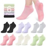 4/6 Pairs Grip Pilates Socks Women with Mesh,Non-slip Yoga Athletic Yoga Socks Reformer Pilates Grip Socks Grippy Socks (Standard, Green/Cream/Pink/Grey/Purple/Black)