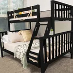 Max & Lily Bunk Bed, Scandinavian Modern Bunk Bed, Solid Wood Twin Over Full Bed Frame for Kids, No Box Spring Needed, Black