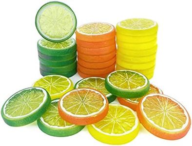 30pcs Fake Lemon Slice Garnish Artificial Fruit Faux Food House Decoration(Red Green Yellow,Each Color 10Pcs)