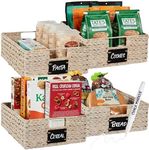 Best Choice Products Set of 4 16x12in Large Water Hyacinth Pantry Baskets, Woven Kitchen Organizers w/Chalkboard Label, Chalk Marker - White