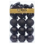 KI Store 34ct Christmas Ball Ornaments 1.57-Inch Small Black Shatterproof Christmas Tree Balls Decorations for Xmas Halloween Decoration Tree Ornaments Hooks Included 40mm