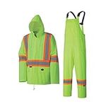 Pioneer Hi Vis Waterproof Lightweight Rainsuit - Work Safety Hooded Jacket & Bib Pants - Adjustable Hem Length - Hi Vis Yellow/Green