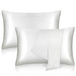 tenn well 2 Pack Mulberry Silk Pillowcases for Hair and Skin, Both Sides 100% Pure Silk Pillowcase 19 Momme Soft Smooth Pillow Case with Hidden Zipper (Standard 51 x 76cm, White)