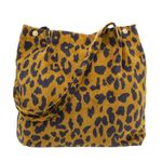 Corduroy Tote Bags for Women Reusable Grocery Shopping Shoulder Go-to Everyday Bag with Canvas Lining for Work Travel,Leopard Yellow