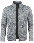 CAZOY Mens Lightweight Full Zipper Coat Jacket Open Front Stand Collar Cardigan Sweater Jumper with Pockets Men Long Sleeve Zip Up Sweatshirt Pullover Tops for Gym Fitness Light Grey UK Size 14