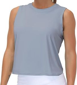 THE GYM PEOPLE Ice Silk Workout Tops for Women Quick Dry Muscle Gym Running Shirts Sleeveless Blue