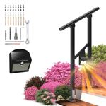 Arti-Life HandRails for Outdoor Steps,Fits 2-3 Steps Stair Handrail with Solar Lights/Heavy Duty/Seal Port Handrail & Indoor Stair Railing Kit,One-Step Assembly,Black