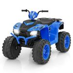 GYMAX Kids Electric Quad Bike, 24V Battery Powered Toy Car with Wireless Connection, USB, Music, Radio, Lights, Soft Start, Forward and Backward, Children Ride on ATV for 3-8 Years Old (Blue)