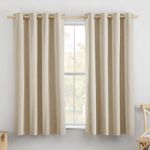 NICETOWN Cream 100% Blackout Short Curtains 63 inches Lenghth Burg for Kitchen, 2 Panels, Burlap Linen Drapes with Thermal Insulated White Liner, Keeping out Cold Air and Heat Panels