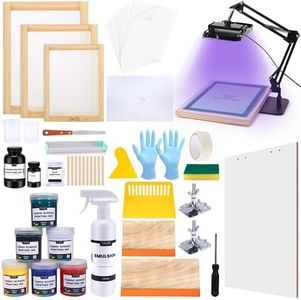 Caydo 66 PCS All-in-One Screen Printing Kit - 50W LED UV Exposure Screen Printing Light, Screen Printing Ink, Screen Printing Photo Emulsion, Instructions
