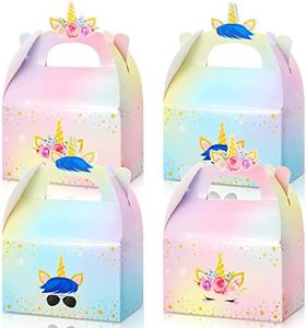 Unicorn Gift Boxes Party Supplies Unicorn Party Favor Boxes Rainbow Unicorn Theme Treat Boxes Candy Goodies Gift Boxes for Girls Boys Kids Birthday Party Decorations Supplies (Unicorn, 24 Pieces)