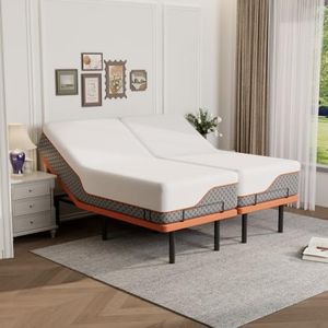 ESHINE Split King Adjustable Bed Frame with Mattress(Medium Soft), Memory Foam Hybrid 14" Mattress, Wireless Remote, APP Control, 5 Minutes Installation, Head and Foot Incline, 2000 Series