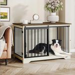 Hzuaneri Dog Crate Furniture, 100cm Double Door Dog Crate with Barn Door, Dog Kennel Indoor, End Side Table Wooden Dog Crates for Small Medium Large Dog, Anti-Chew Anti-Escape, White Brown