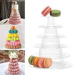 6 Tiers Round Macaron Tower Cake Stand Macaron Display Rack, Plastic Tiered Cake Dessert Serving Tower Tray for Wedding,Baby Shower and Birthday Party Decor