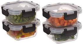 Amazon Brand - Solimo Glass Borosilicate Container 350Ml- Set of 4, Detachable Lid, Transparent