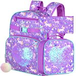 3PCS Backpack for Girls, Unicorn Kids Bookbag for Elementary Preschool Students, 16" Sequin Backpacks with Lunch Box for Girl - Purple