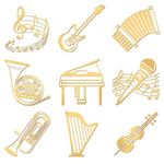 OLYCRAFT 9pcs 4x4cm Musical Instruments Pattern Stickers Music Sticker Self Adhesive Gold Stickers Metal Gold Stickers for Scrapbooks DIY Resin Crafts Phone & Water Bottle Decoration