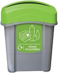 Glasdon Eco Nexus 60 Mixed Recycling Bin (Grey, Green Sticker) – 60-Litre Mixed Waste Bin with Narrow Footprint – Indoor Mixed Recyclables Recycling Container