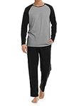 DAVID ARCHY Men's Cotton Sleepwear Long Raglan Sleeve Top and Bottom Pajama Set (M,Black)