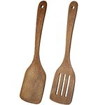 Wooden Spatula, Pack of 2 Wood Solid Turner Kitchen Wooden Slotted Spatulas for Cooking, Heat Resistant Wood Spatulas for Baking Non Stick Cookware