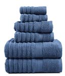 Luxury Bath Towels for Bathroom Towels Decorative Set of 6, 100% Cotton Quick Dry Bath Towels, Hand Towels and Washcloths Sets, Soft Workout Towels for Gym, Body Towels, Hotel Collection Towels- Denim