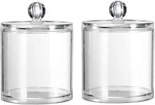 Clear Cotton Jar Containers,Plastic Apothecary Jars Qtip Holder, 2Pcs Qtip Dispenser Holder Jars,Qtip Holder Dispenser with Lid,Qtip Dispenser Q-tip Holder Apothecary Jar,Clear Plastic Apothecary Jars