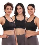 Fabluk Women High Impact Front-Zip Sports Bra Fitness Criss Cross Back with Adjustable Velcro Strap at Band and Shoulder for Gym, Yoga & Workout - Size: M-4XL (in, Alpha, M, Regular, Black)