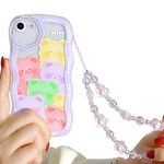 NITITOP Compatible for iPhone 7 8 SE2020 Case, Cute Clear Cartoon Bear Animal with Flower Beaded Lanyard Wrist Strap for Women Girls, Soft TPU Full Protective Cover- Purple Bear