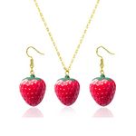 Dreuyet 3D Simulated Fruit Red Strawberry Necklace Earring Set for Women Sweet Fruit Charm Earrings Necklace Cute Food Fruit Strawberry Dangle Earrings, Metal, unknow