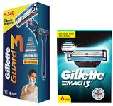 Gillette Guard 3 Single Razor with 8 Blades Pack & Mach 3 Shaving Blades- Pack of 6 (Cartridges)