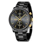 NIBOSI Men's Watch Analog Quartz Black Dial Wrist Watch for Men Business Waterproof Military Stainless Steel Gold Dress Watch Auto Date