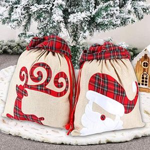 XinblueCo Santa Sack 2 Pack Christmas Reindeer Santa Clause Canvas Santa Bag with Drawstring Xmas Personalized Gift Bag Extra Large Christmas Sacks Size 27.5"x19.5"(Reindeer Santa)