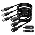 3 Pack USB Extension Cable 12 FT, USB 2.0 Type A Male to Female Extender Cord Adapter, Compatible with Printer, Keyboard, Mouse, Flash Drive, Hard Drive, Controller, Black Cable with 5 Cable Ties