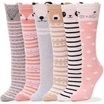 Girls Knee High Socks for Kids Cute Funny Crazy Boot Fun Long Tall Animal Child Gifts Socks for Girls Gifts 8-12 Years Old 6 Pairs (Animal D)